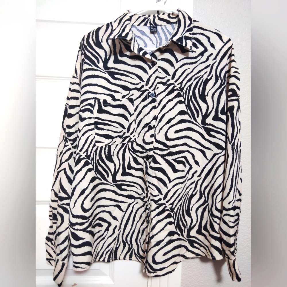 Zebra Print Button-Up Shirt